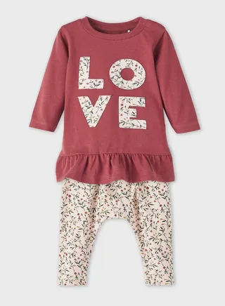 Kids Text Print Top & Floral Sweatpants Set 