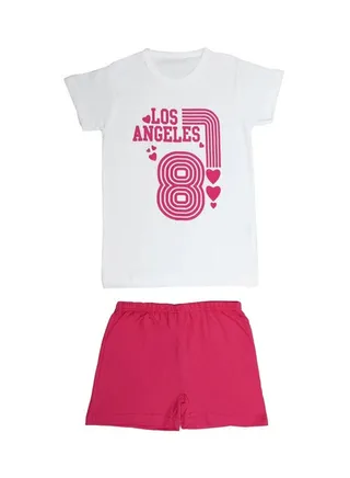 Short Sleeve Printed Top And Short Set White/Pink 