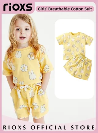 Toddler Girls Top and Short Sets Kids Short Sleeve Shirt Short Pants Suits Breathable 100% Cotton Outfits Summer Playwear 