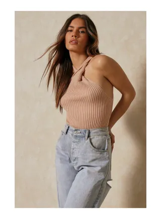 Fine Knit Twist Detail Bodysuit 