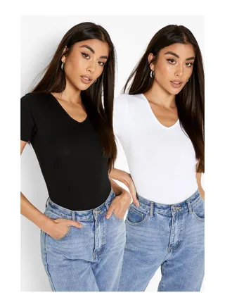 Basic 2 Pack V Neck Cap Sleeve Bodysuit 