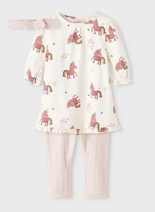 Infant Unicorn Print Dress & Leggings Set 