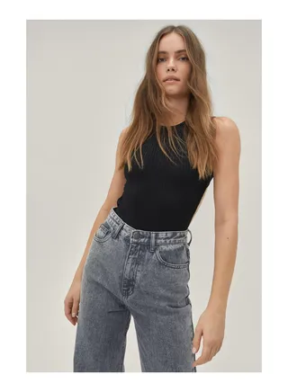 Ribbed Cut Out High Leg Bodysuit 