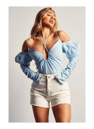 Puff Sleeve Tie Detail Bodysuit 