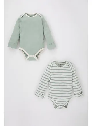 Babyboy New Born Regular Fit Knitted Long Sleeve Snap Body - 2 Pieces 