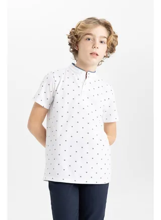 Boy Regular Fit Gadart Neck Knitted Short Sleeve Polo T-Shirt 