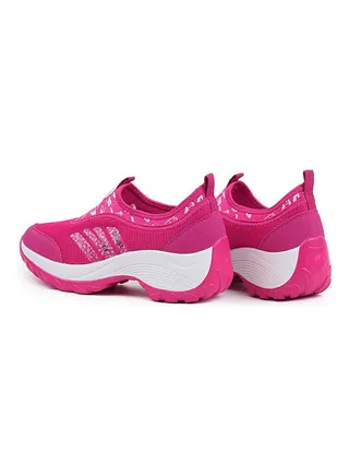 Mesh Detail Round Toe Slip-On Running Shoes Pink/White 