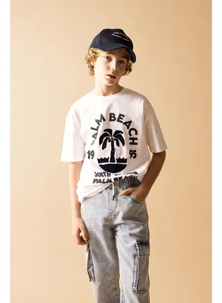 Boy Oversize Fit Crew Neck Knitted Short Sleeve T-Shirt 