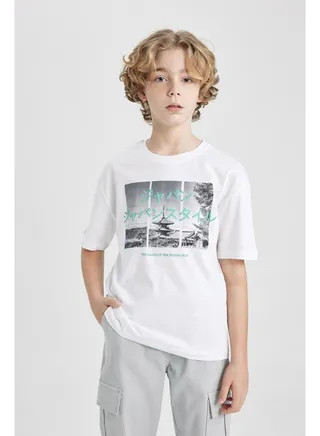 Boy Oversize Fit Crew Neck Knitted Short Sleeve T-Shirt 