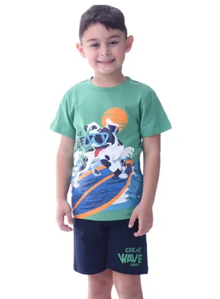 Victor & Jane Boys' Comfortable 2-Piece T-Shirt & Shorts Set (2-8 Years)- Green & Navy 