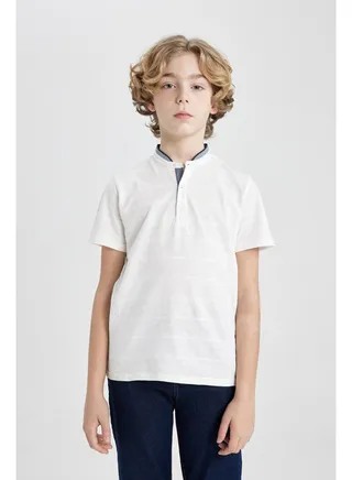 Boy Regular Fit Stand- Up Collar Knitted Short Sleeve Polo T-Shirt 