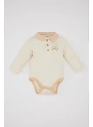 Babyboy New Born Regular Fit Polo Neck Knitted Long Sleeve Snap Body 