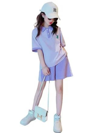 Girl's Kid Summer 2 Piece Outfit Short Sleeve T-shirt and Short Pant Set 