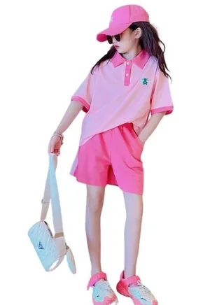 Girl's Kid Summer 2 Piece Outfit Short Sleeve T-shirt and Short Pant Set 