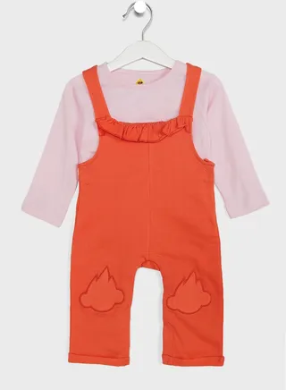 Kids Essential T-Shirt & Ruffle Dungaree Set 