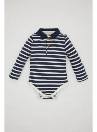 Babyboy New Born Regular Fit Polo Neck Knitted Long Sleeve Snap Body 