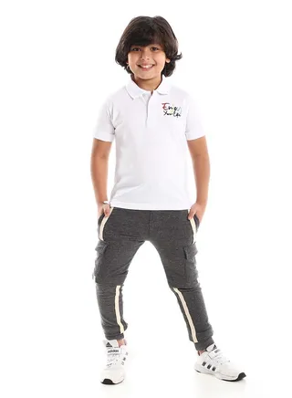 "ENjOU YOUR LIFR" Buttons Closure White  Polo Shirt 