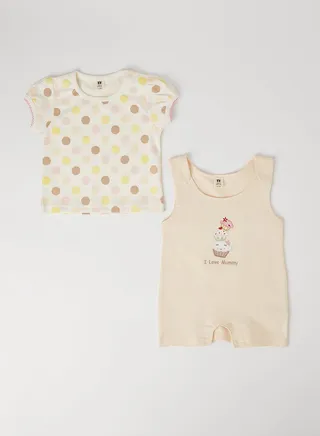 Baby Girls Casual Comfortable Top And Onesies Set Multicolour 