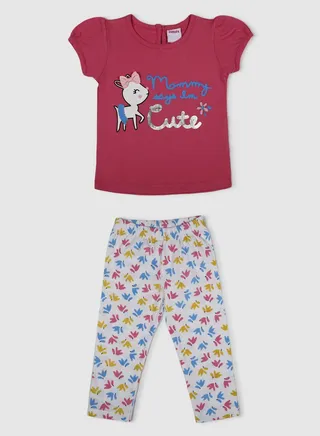 Baby Girls Round Neck Short Sleeve Sets Red/Blue/White 