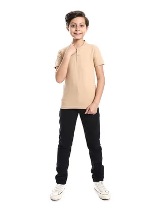 Henely Neck Basic T-shirt Casual Look For Boy _Beige 