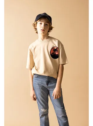 Boy Oversize Fit Crew Neck Knitted Short Sleeve T-Shirt 