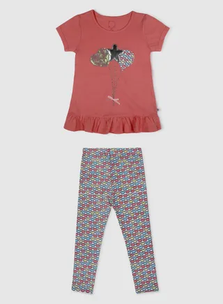 Girls Round Neck Short Sleeve Sets Brown/Grey 