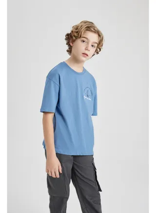 Boy Oversize Fit Crew Neck Knitted Short Sleeve T-Shirt 