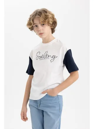 Boy Oversize Fit Crew Neck Knitted Short Sleeve T-Shirt 