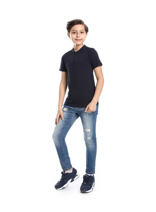 Henely Neck Basic Tshirt Casual Look For Boy _ Navy Blue 