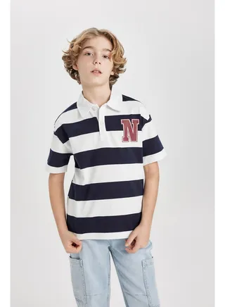 Boy Oversize Fit Polo Neck Knitted Short Sleeve Polo T-Shirt 