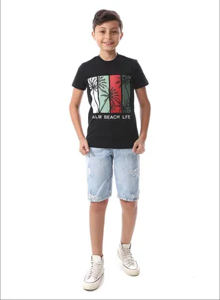 Chest Printed Boys Regular Tee_Black 