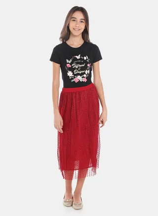 Fashion Cotton Blend T-Shirt With Skirt Set Black/Red 