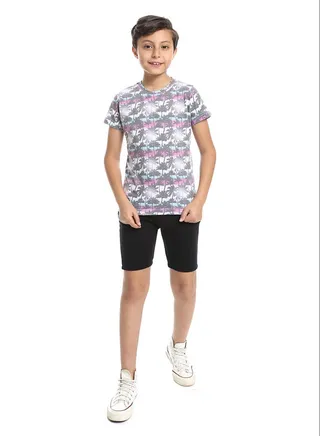 Tropical Vibes Grey, White, Pink & Baby Blue Slip On Tee 