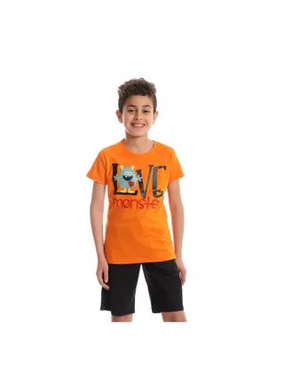 Casual Printed Round Neck T-Shirt Orange 
