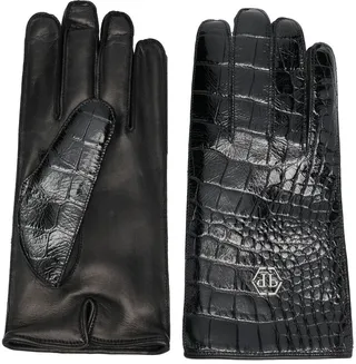 Crocodile-Effect Leather Gloves