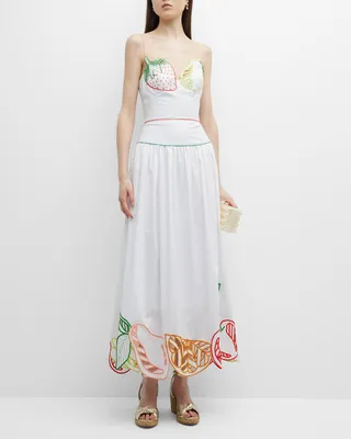 Drop Waist Midi Dress with Fruit Embroidery
