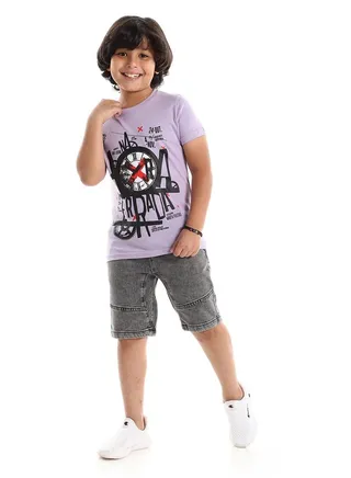 Front & Back Print Heather Purple,Black, White  Tee 