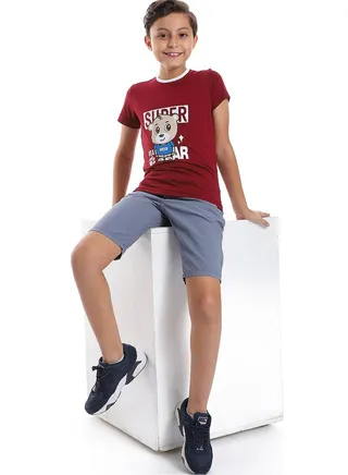 Printed Pattern Short Sleeves Boys T-Shirt_Burgundy 