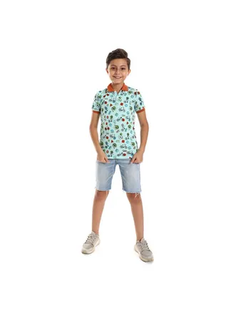 Short Sleeves Street Items Polo Shirt- Mint & Red 