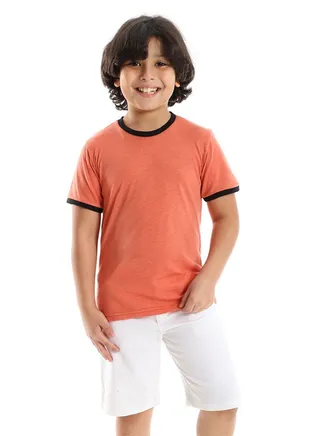 Slip On Heather Watermelon With Black Sleeves Trim Tee 