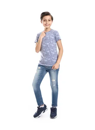 Cotton Round Neck Short Sleeve T-Shirt For Boy _Grey 