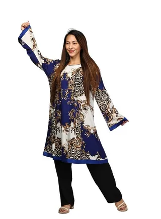 Blue White Printed Full Sleeve Top 