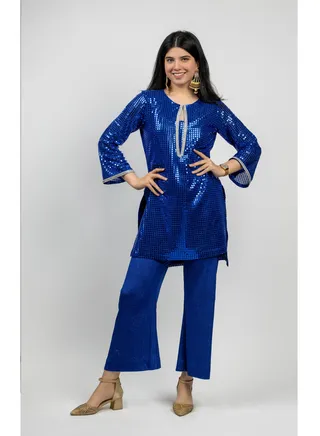 Royal Blue Sequin Top with Glitter Pants 