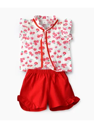 Flower Printed Short Sleeve Top And Shorts Set Multicolour 