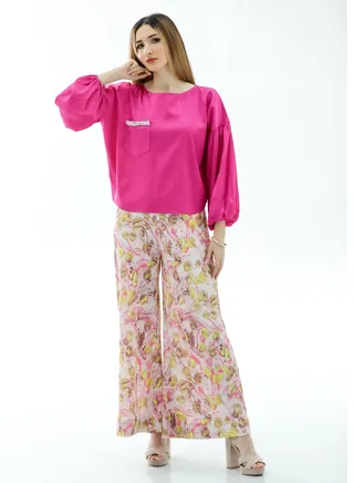 Pink Crop Top with printed Flowery Pant 