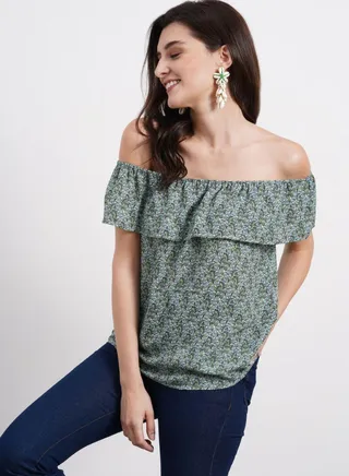 Off Shoulder Printed Top Multicolour 