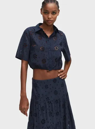 Openwork Crop Shirt 