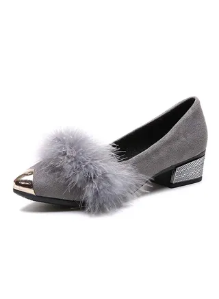Fur Design Block Heel Ballerinas Grey/Gold 