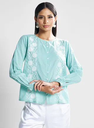 Embroidered Button Down Top 