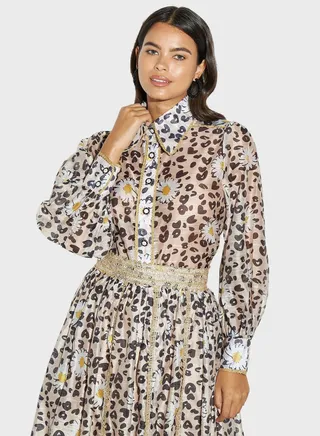 Lace Detailed Puff Sleeves Floral Shirt 